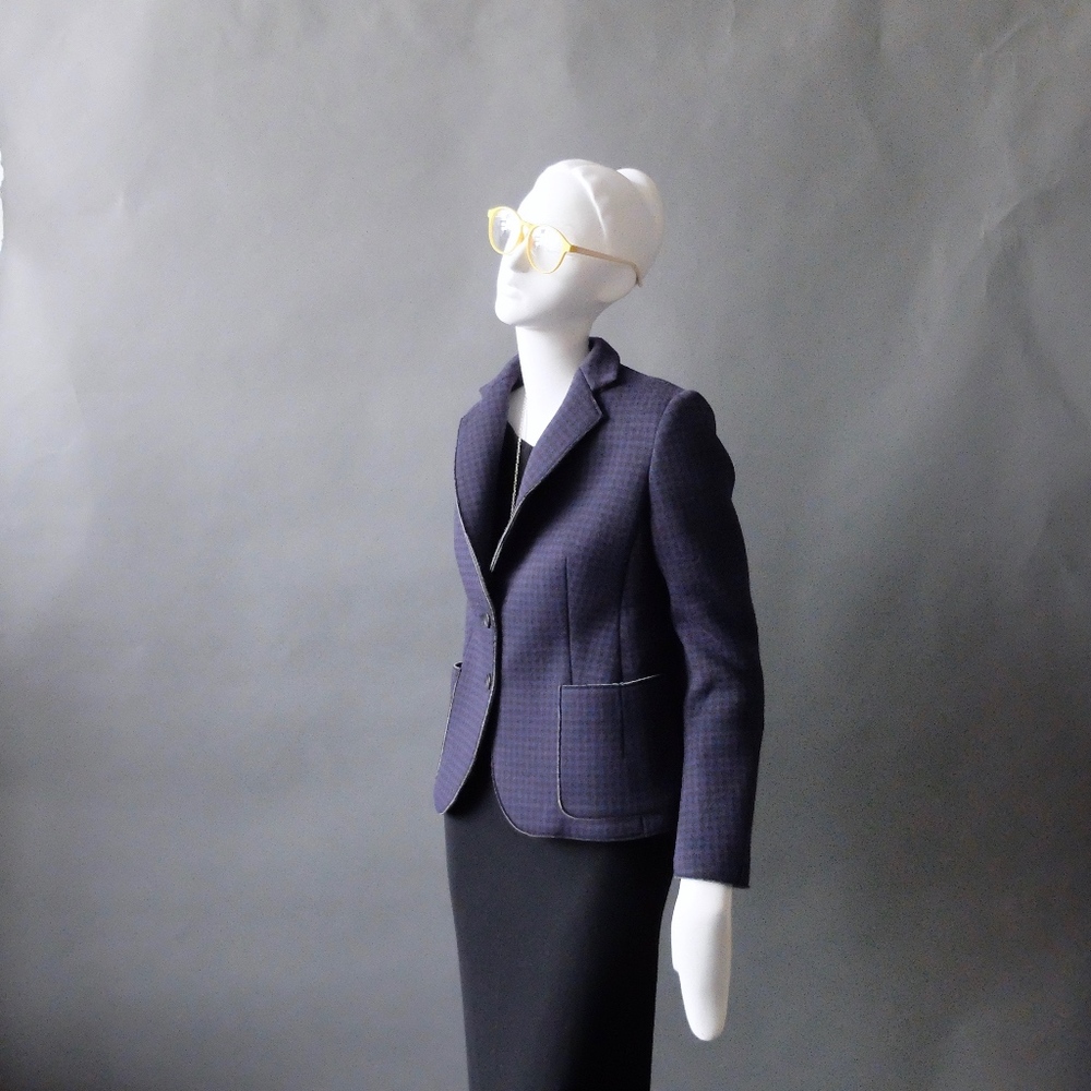 JIL SANDER Blue/ Black Neoprene "Navy" Blazer 4 6